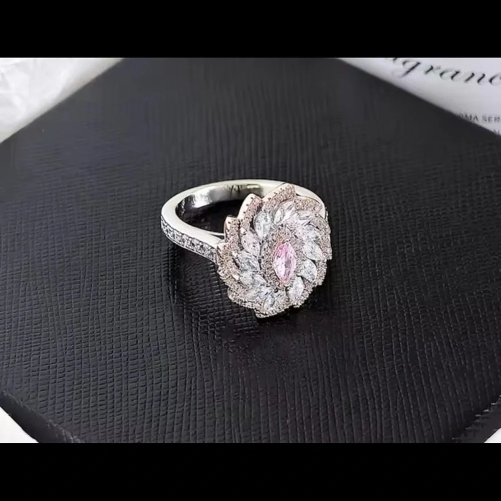Brilliant diamond finish floral amethyst clear crystals Swarovski elements ring